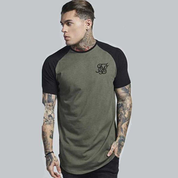 

factorysyj5 sik brand summer silk ss men casual hip hop irregular curved hem short sleeved splicing t-shirts better size m-2x, White;black