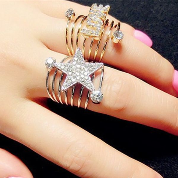 

you from the stars quan silver pentagram gold love spring ring, Blue;gray