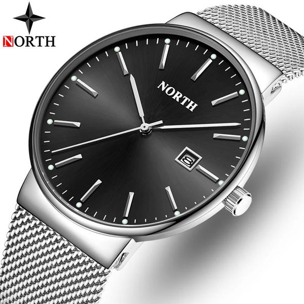 

wristwatches north watch men fashion quartz stainless steel casual watches waterproof clock relogio masculino, Slivery;brown