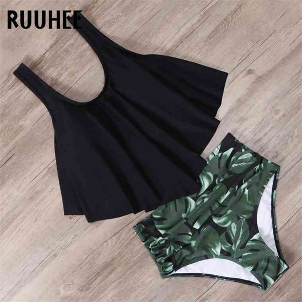 

ruuhee 2021 swimsuit high waist tankini bikini set up bathing suit women beachwear plus size swimwear, White;black