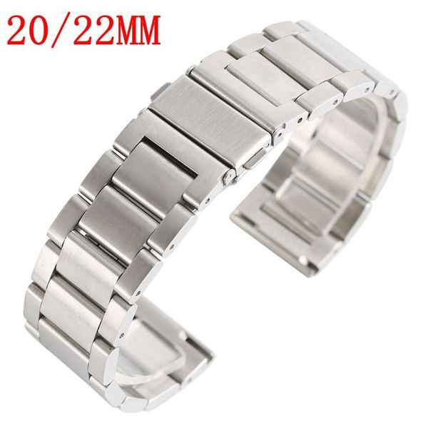 

watch bands silver band solid stainless steel replacement bracelet clasp men women watchband + 2 spring bars strap 20/22mm, Black;brown