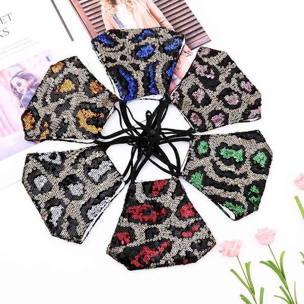 

masks leopard pattern sequin pure cotton cloth inner filter dust