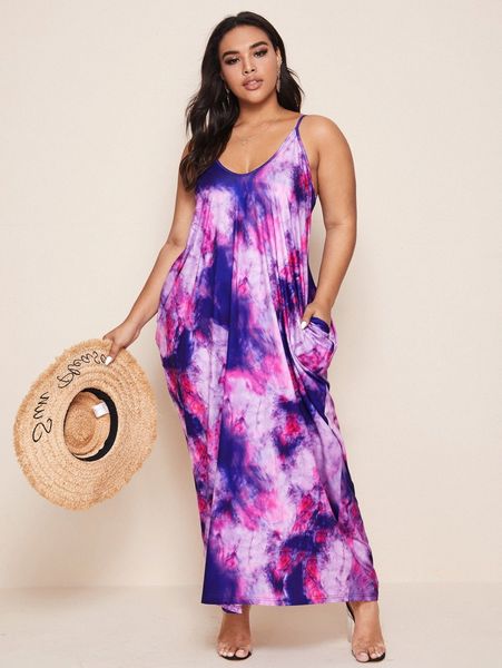 

plus tie dye draped cami dress r7jj#, Black