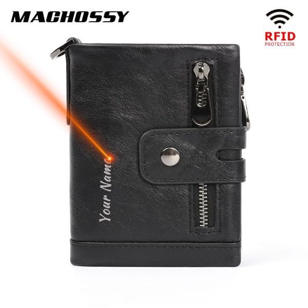 

wallets engraving rfid 100% genuine leather wallet men coin purse card holder chain male cow pocket, Red;black