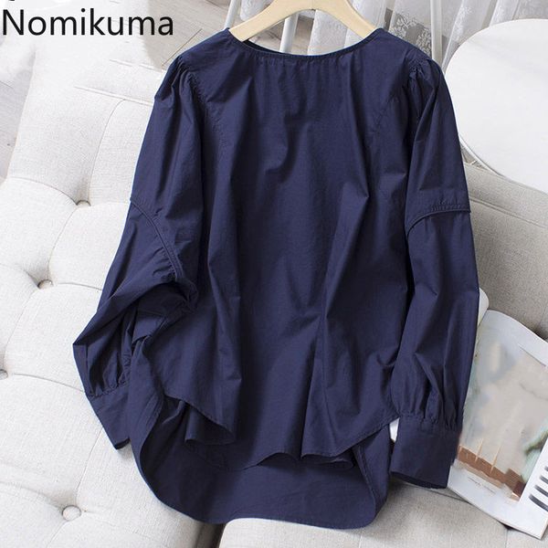 

nomikuma causal o-neck cotton blouse shirt spring new long sleeve women korean solid blusas mujer de moda 6g382 210427, White