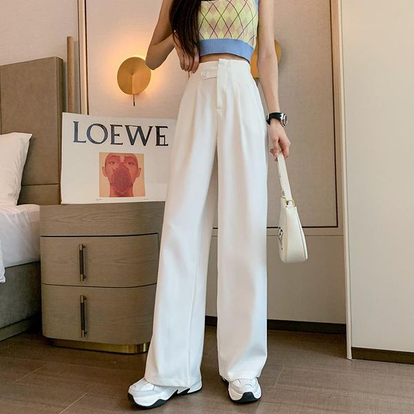 

women's pants & capris white suit woman summer chic streetwear high waist straight long female autumn loose trousers pantalon mujer u20, Black;white