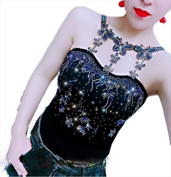 

butterfly femme padded womens cami camisole rhainstones gemstones, White