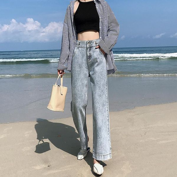 

women's jeans high waisted mom wide leg woman plus size denim ladies trousers korean pants jean femme vintage blue