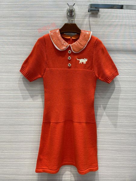 

red short dress for women detachable sequins collar cat embroidery sleeveless knee-length lady 2021, Black;gray