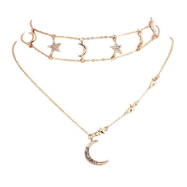 

fashion multilayer necklaces & pendants multi-layer necklace star choker for women gold collier party jewelry pendant, Silver