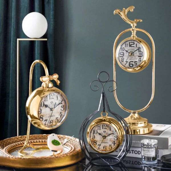 

other clocks & accessories european golden retro clock bedroom luxury metal alarm creative table ornament for home decoration crafts nj72208