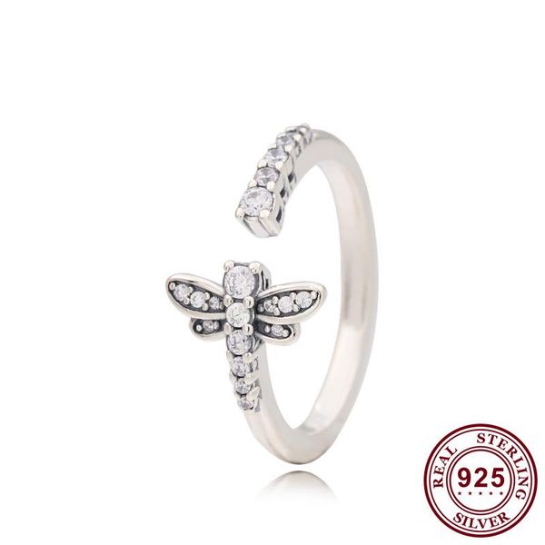 

100% 925 sterling silver pan ring sparkling dragonfly for women wedding party gift fashion jewelry cluster rings, Golden;silver