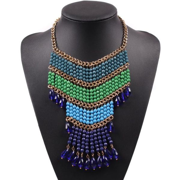 

pendant necklaces 2021 model jewelry bohemia multi color gold chain acrylic bead tassel necklace for women handmade, Silver