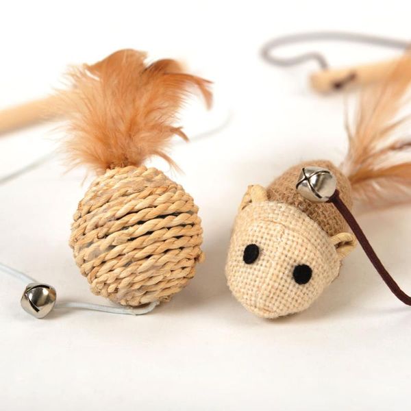 

cat toys pet funny stick mouse shape teaser wand steel wire colourful toy for puppy cats interactive