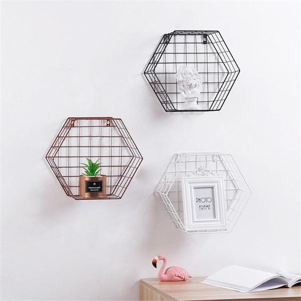 

creative iron hexagonal grid wall rack combination hanging geometric pattern decorative spaper bookshelf for l other home decor