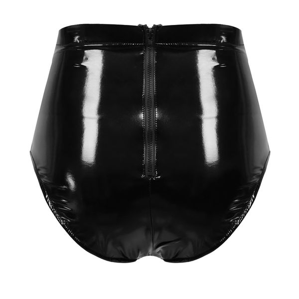 

womens lingerie patent leather erotic underwear high waist briefs shorts pants lace-up stage performance clubwear, Black;white