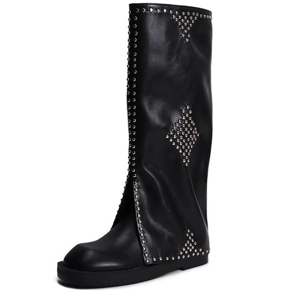 

boots women punk trouser for ladies motorcycle high shoes fashion biker botas girls crystal designer long boot 2021, Black