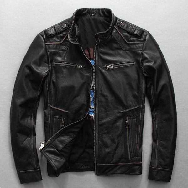 

men's leather & faux vintage slim fit real men motorcycle with cross punk genuine biker jacket male black