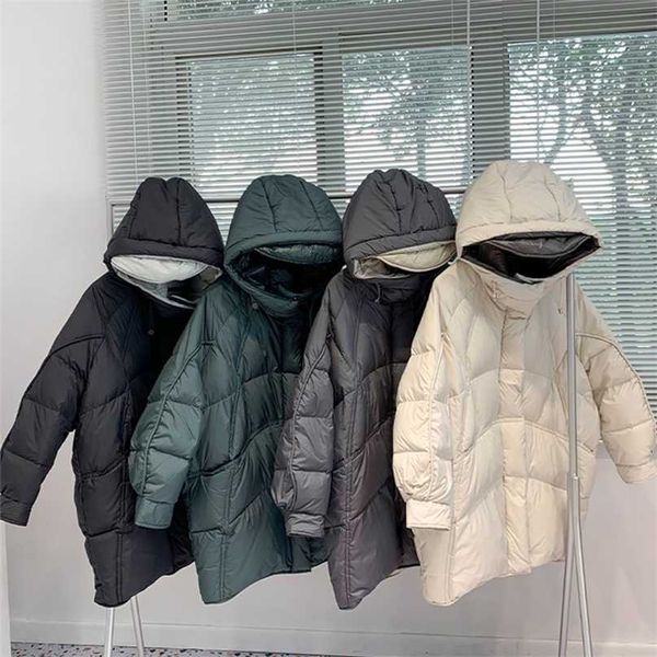

fitaylor winter women 90% white duck down coat jacket loose medium female parka oversize snow outwear 211018, Black