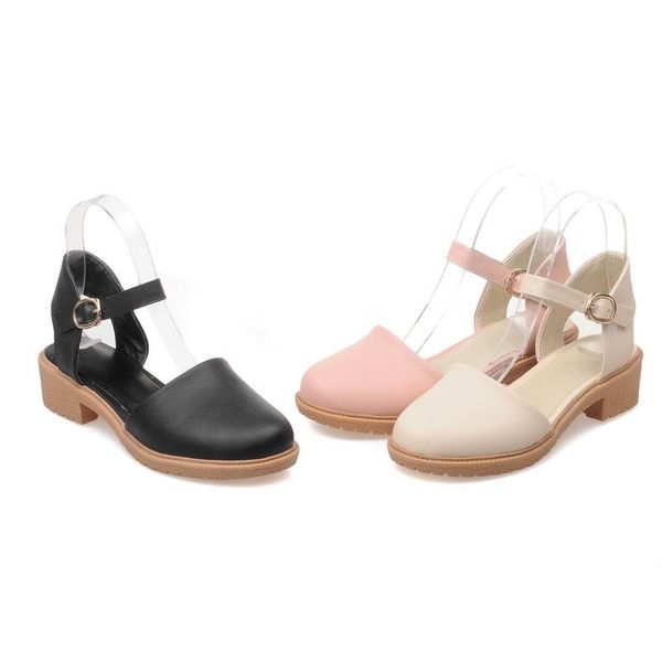 

big size 33-43 2021 summer fashion women med heel sandals 3 colors, Black