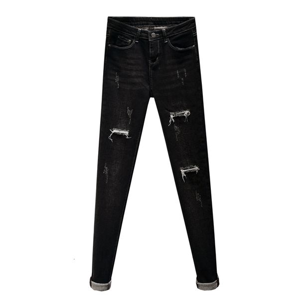 

jeans torn for high-waisted women ny casual woman elastic stretcher mother black female jeans denim pencil pants, Blue