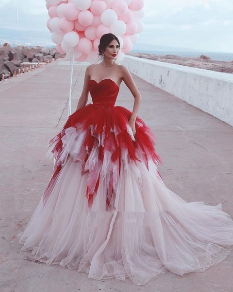 Vintage vermelho e branco vestidos de casamento 2024 vestidos de noiva longo querida em camadas vitoriano gótico vestido de noiva feito sob encomenda