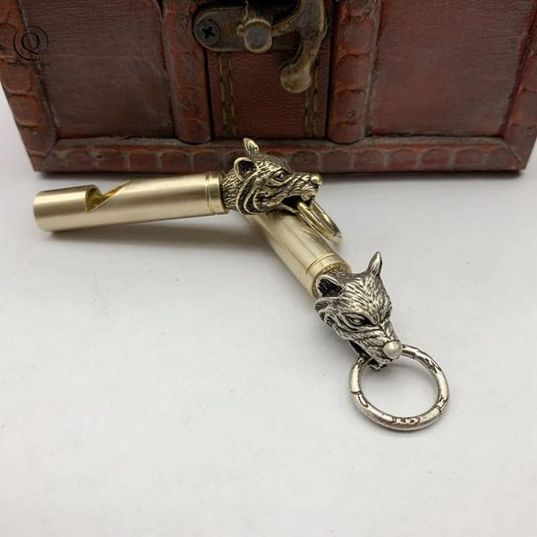 

keychains wolf head keychain pendants outdoor referee whistle vintage key chains for wild survival whistles keyring jewelry, Silver
