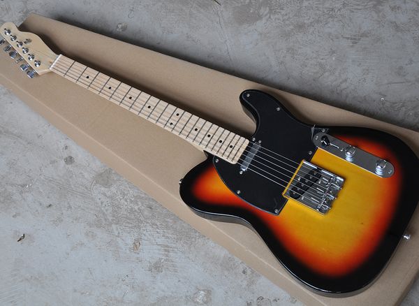 Outlet di fabbrica-6 corde Tobacco Sunburst Chitarra elettrica con tastiera di acero, 22 tasti, pickguard nero, prestazioni ad alto costo