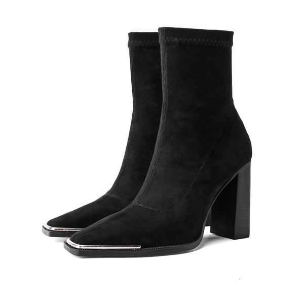 

boots olomm woman stretching cloth ankle boots high heels digit black foot grey female shoe size eua 4-10.5 gez4