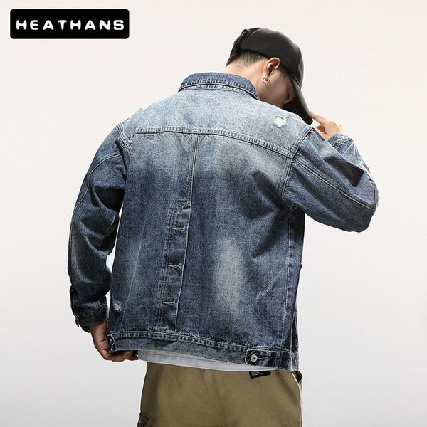 

spring autumn denim jacket men's loose oversize blue jean jackets mens solid color casual wear size m-6xl men handsome coats, Black;brown