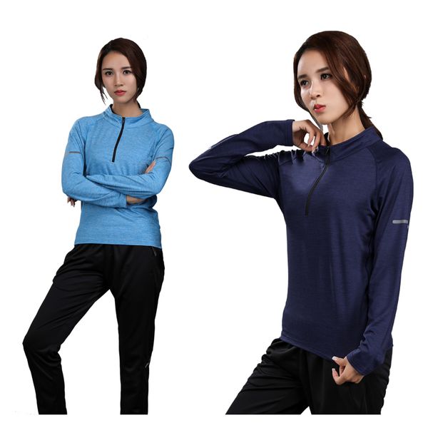 

tolcsport 111fitness woman sports t-shirt high elastic long sleeve stand collar zipper quick dry fitness running yoga outdoor sl, Black;yellow