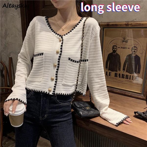 

women's knits & tees cardigan women large size 4xl loose black patchwork design vintage students streetwear crop all-match korean fashi, White