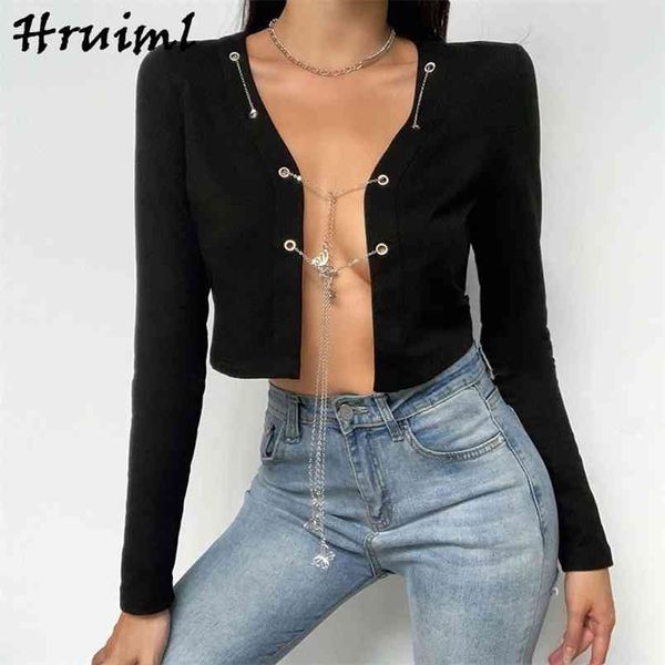 

blouses women casual summer long sleeve fashion sequined solid short ladies shirts black open stitch high street 210513, White