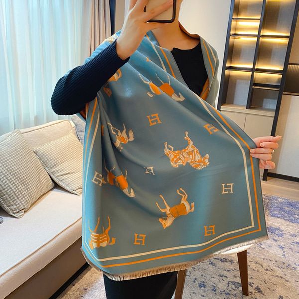 

and women's imitation cashmere scarf carriage pattern warm thickened long versatile shawl bib dual purpose, Blue;gray