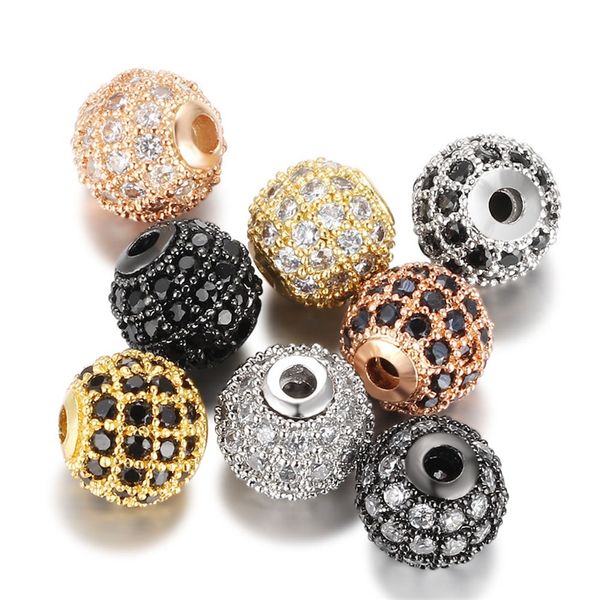 3 pçs / lote CZ espaçador redondo contas 5mm 6mm 8mm 10mm 12mm latão micro pave cúbico zirconia beads para jóias fazendo encantos de diy 2014 v2