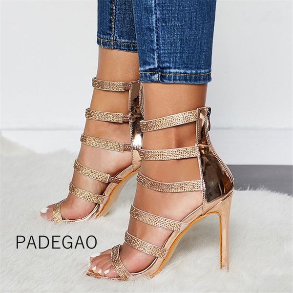 

dress shoes women sandals 2021 luxury party elegant wedding high heels sandels crystal pumps gold, Black