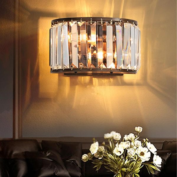 

wall lamp modern indoor solid brass sconce lighting crystal glass lampshade bedroom corridor living room