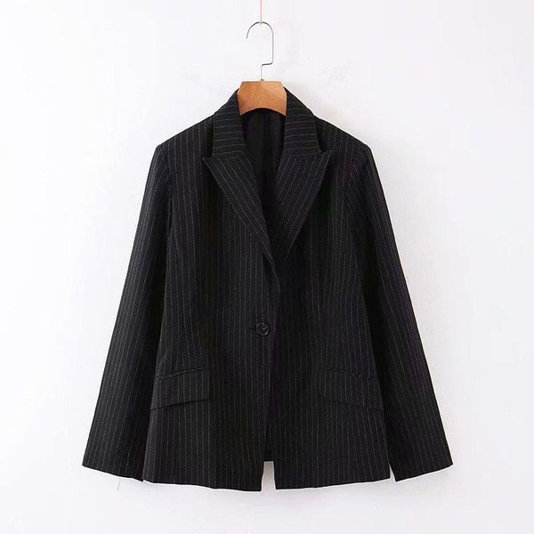 

women's suits & blazers formal black woman vertical stripes suit 2021 spring-autumn fashion notched ladies elegant workplace nature fem, White;black