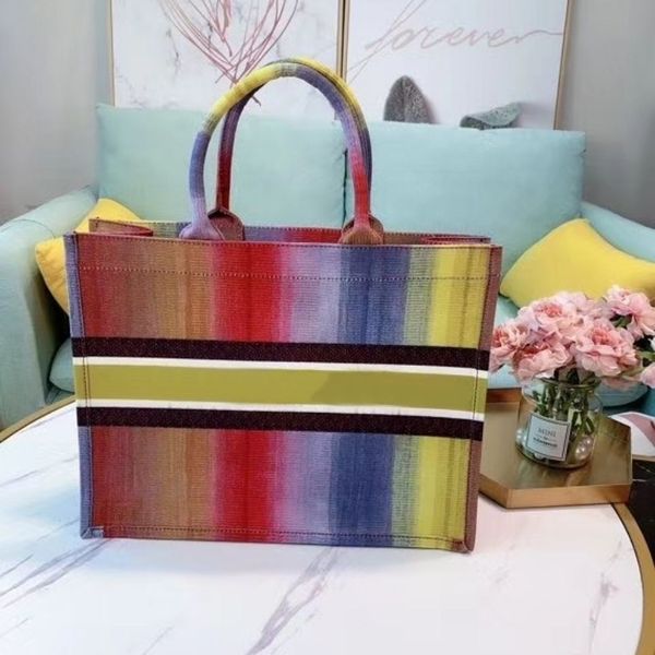 

2021 summer rainbow color shopping bag embroidered large volume handbag shoulder ladies bags e