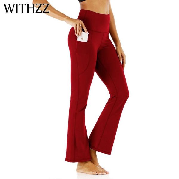 

women's pants & capris withzz high-waist fitness trousers quick-dry sports elastic hip-lifting flared casual, Black;white