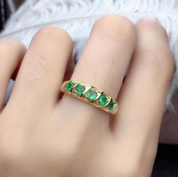 

cluster rings luxurious flowers row natural green emerald gem ring s925 silver gemstone girl women party gift fine jewelry, Golden;silver