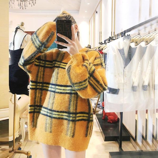 

women's sweaters crew neck pullover hooded sweatshirt korean style plaid knitted women loose winter sweater female 2021 plus size pullo, White;black