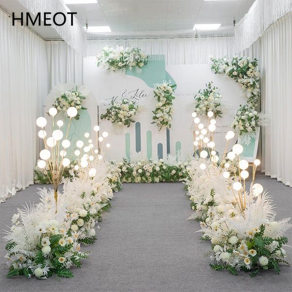 

customized white series wedding floral row arrangement corner flower outside party stage layout decoration road lead wall decorative flowers
