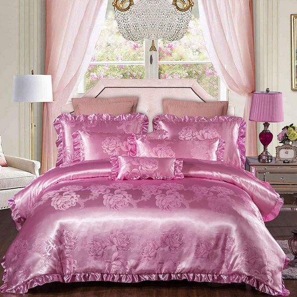 

bedding sets korean edition luxury satin jacquard bed set double  king size duvet cover sheet pillowcase