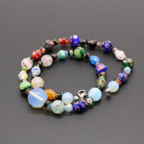 

pendant necklaces murano glass beads necklace fashion diy delicate opal jewelry for girls, Silver