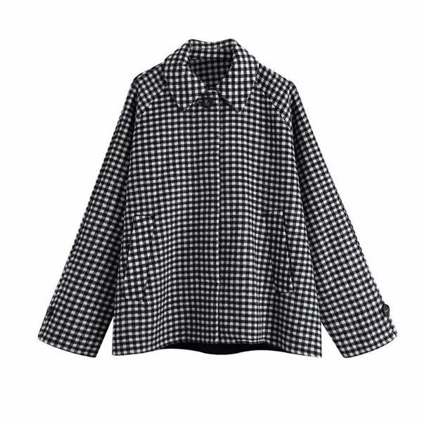 

autumn winter women jacket plaid check full sleeves turn-down collar coat female fashion casual clothes women's jackets, Black;brown