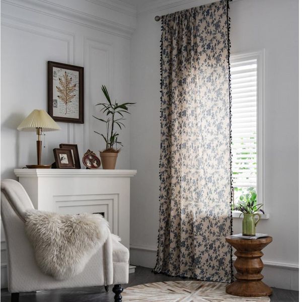 

curtain & drapes 1pcs 1.4m nordic country cotton linen tassel half blackout living room bedroom home decoration