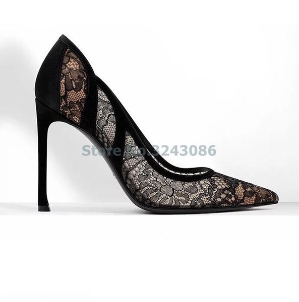 

black lace women shoes elegant concise flower banquet pumps arrival pointed toe thin high heel dress