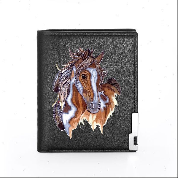 

classic horse printing pu leather wallet men women bank credit card holder short purse male standard wallets, Red;black