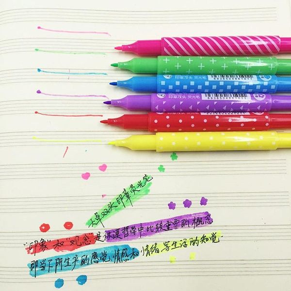 

highlighters 6 pcs/lot stamp highlighter marker pen fluorescent color pens liner office accessories school supplies rotuladores colores eb68, Black;red